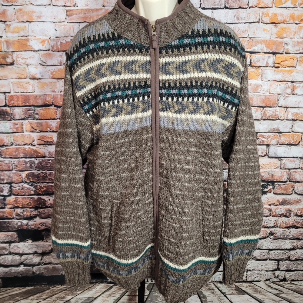 Laundromat Men's Geometric Print Full Zip Wool Sweater Jacket XXL TG